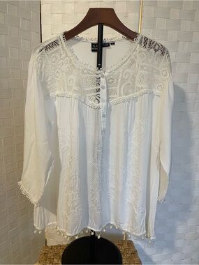 Bohemian Lace Yoke White Embroidered Womens Blouse